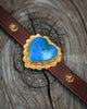 Horse Tack Leather Bracelet with 24k Vermeil and a Kingman Turquoise Heart