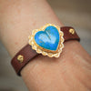 Horse Tack Leather Bracelet with 24k Vermeil and a Kingman Turquoise Heart