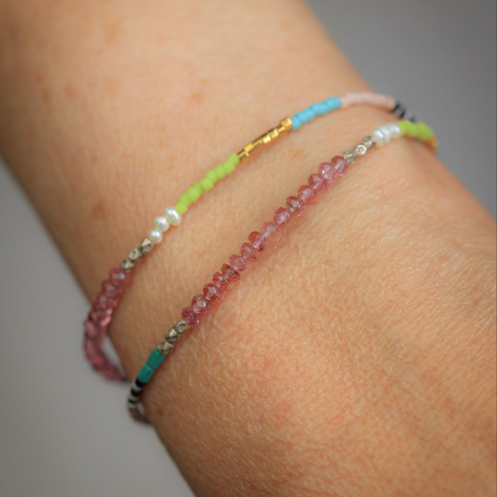 Double Wrap Seed Bead Bracelet with Pink Tourmaline