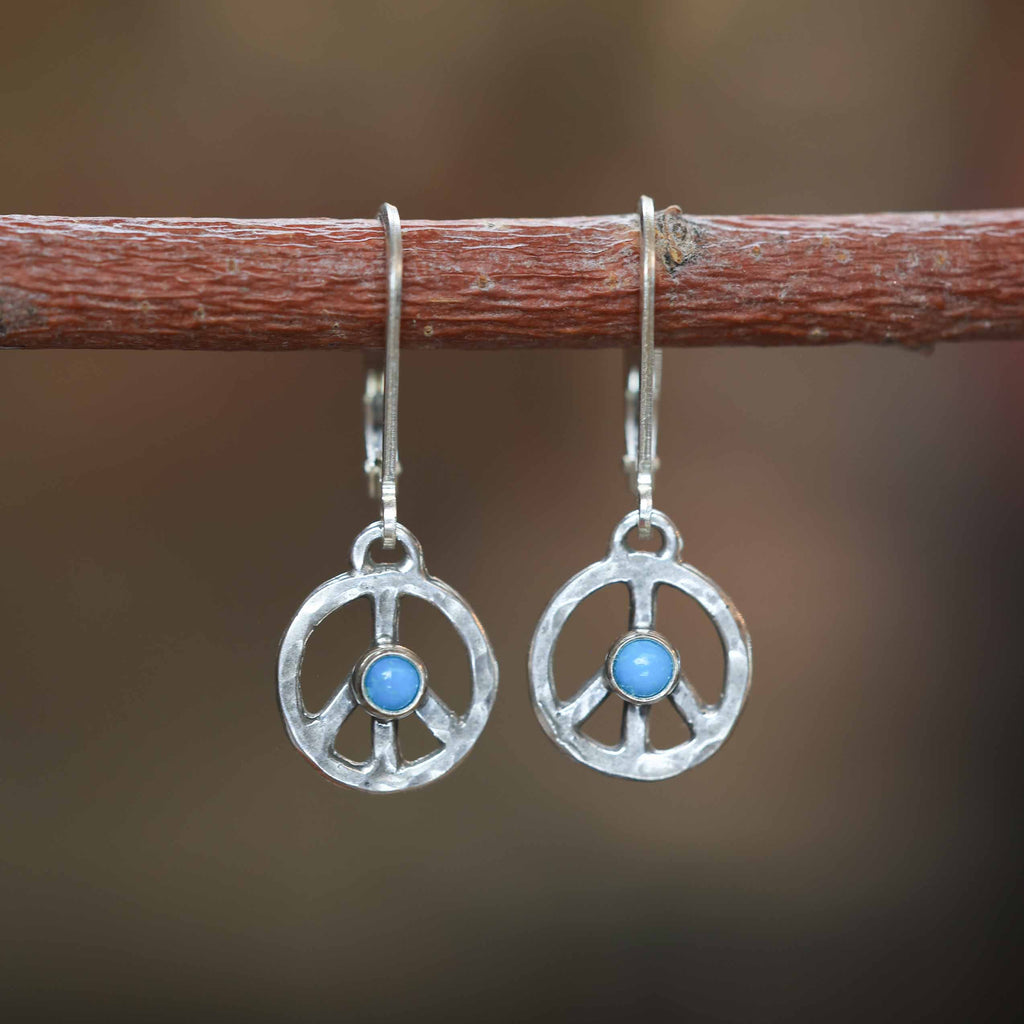 Peace Sign Earrings with Sleeping Beauty Turquoise