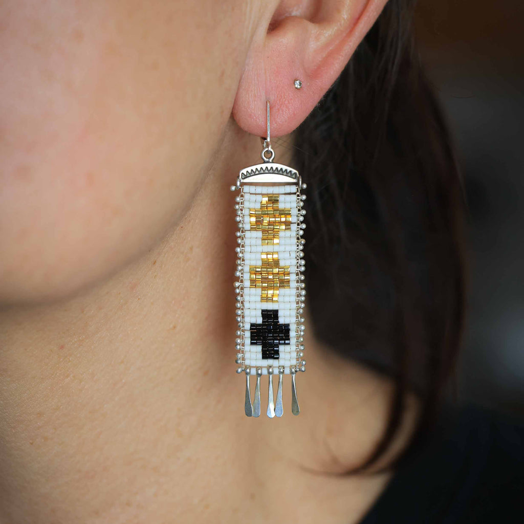 Long Golondrinas Earrings in White and Black