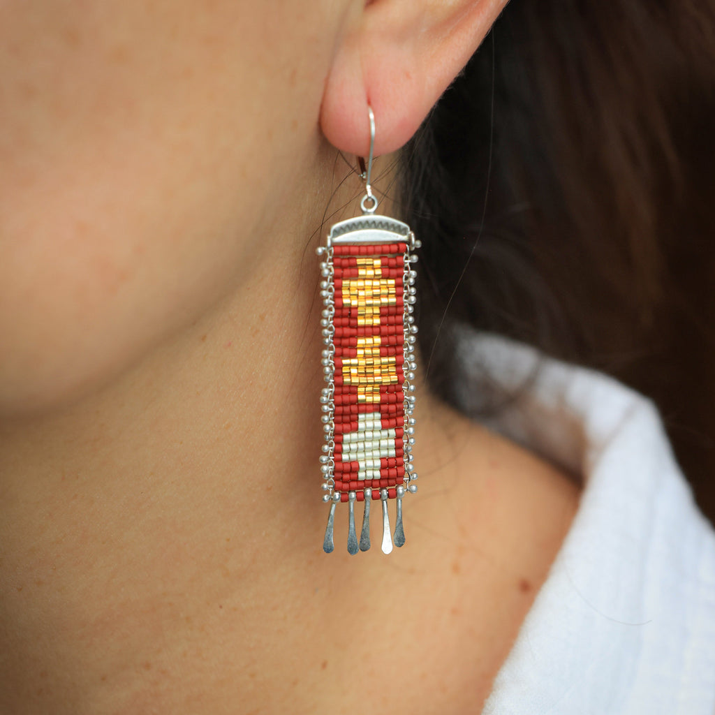 Long Golondrinas Earrings in Red and White
