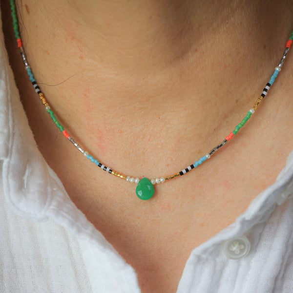 Seed Bead Necklace with Chrysoprase