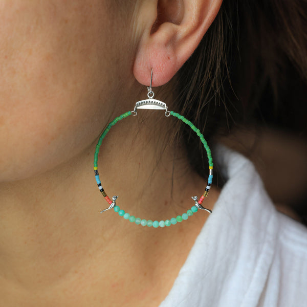 Hoops with Silver Birds and Chrysoprase