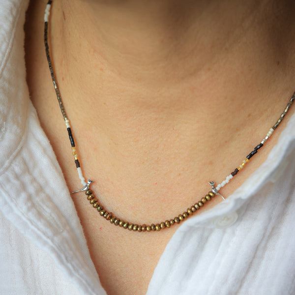 Little Birds Necklace with Gold Pearl