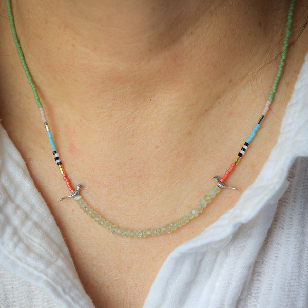 Little Birds Necklace with Sea Prehnite