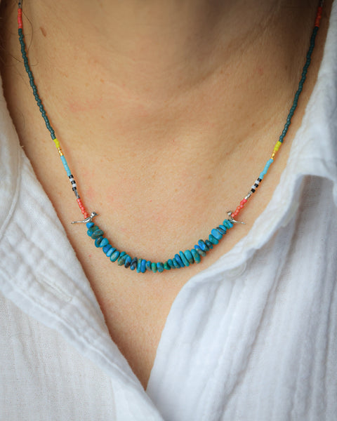 Little Birds Necklace with Turquoise Chip