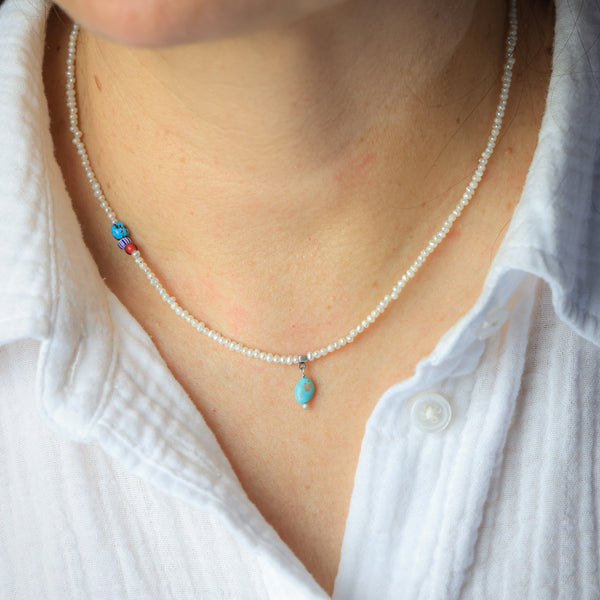 Fresh Water Pearl Necklace with Turquoise