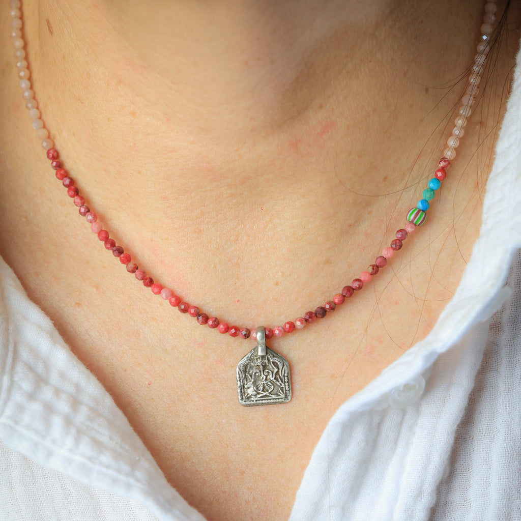 Amulet Necklace in Rhodochrosite
