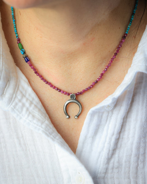 La Luna Amulet Necklace in Ruby and Turquoise