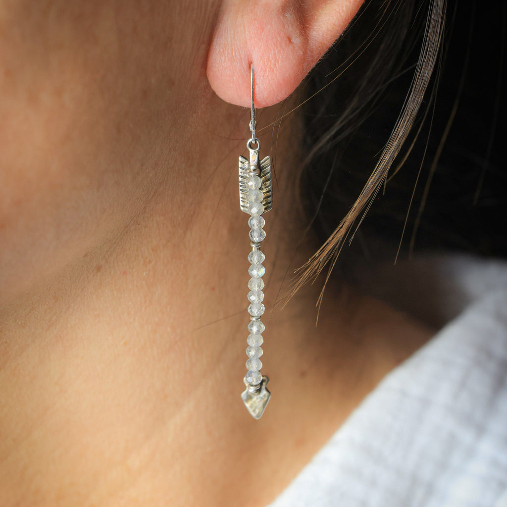 Twin Arrows Earrings with Labradorite