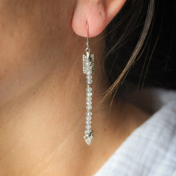 Twin Arrows Earrings with Labradorite