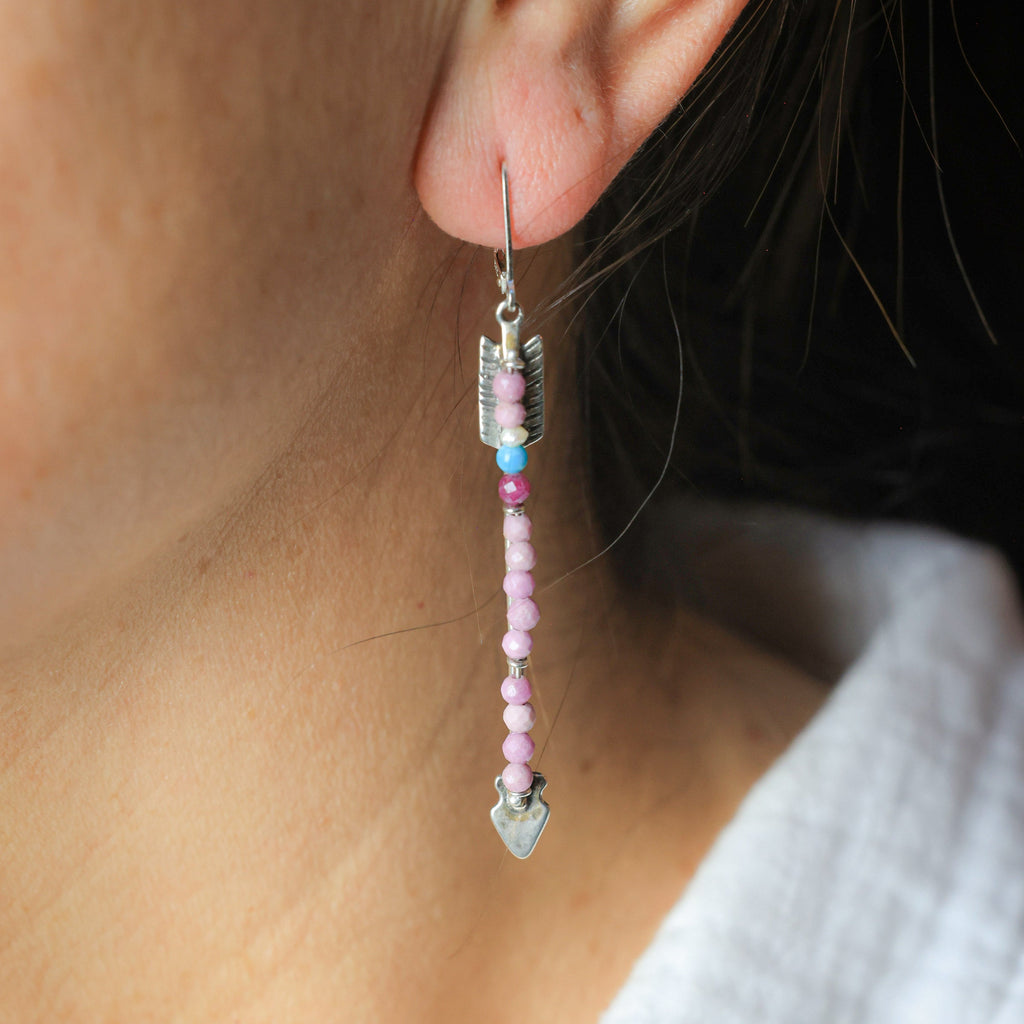 Twin Arrows Earrings with Lavender Jade