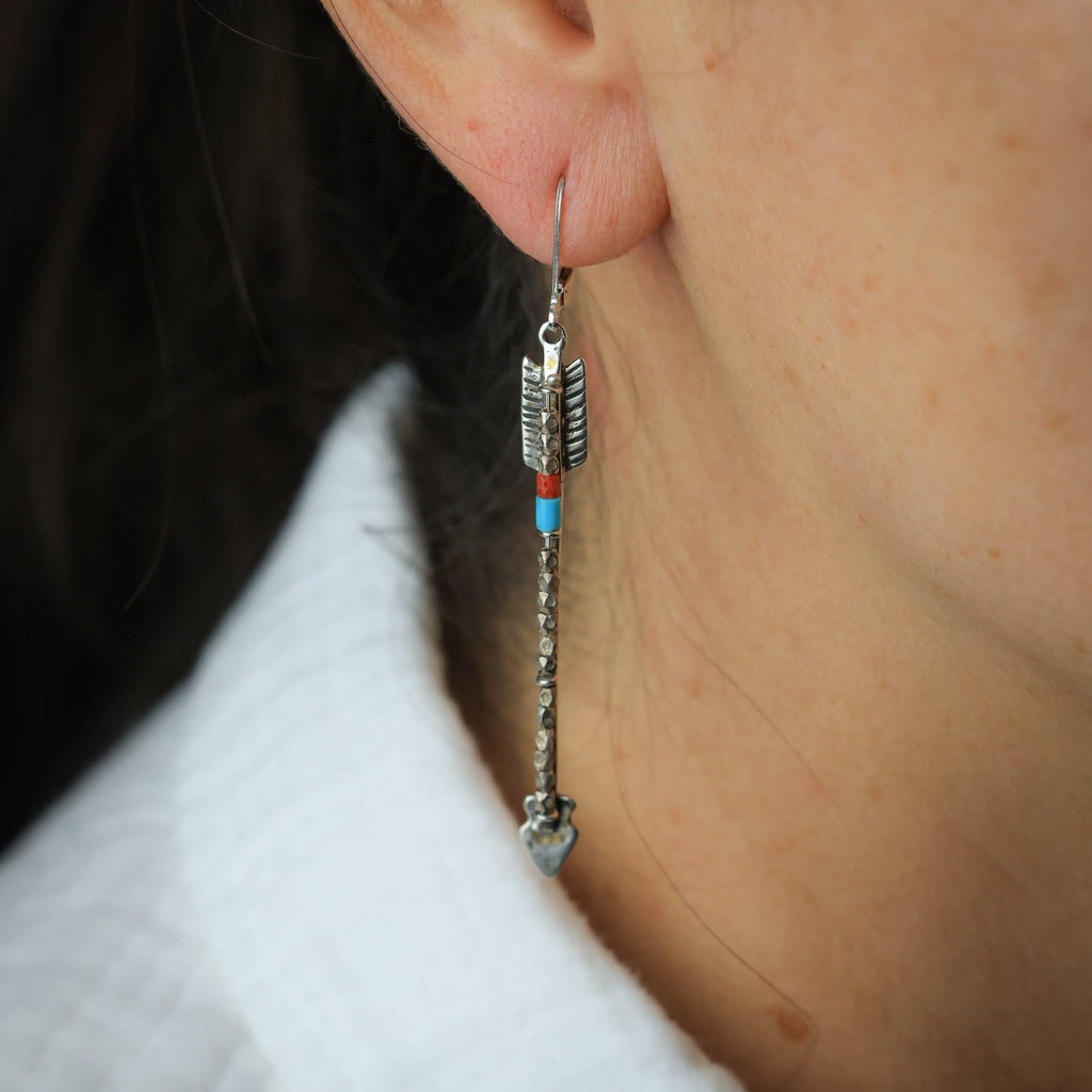 Twin Arrows Earrings with Silver Beads