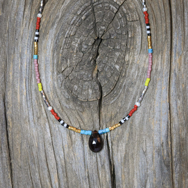 Seed Bead Necklace with Garnet