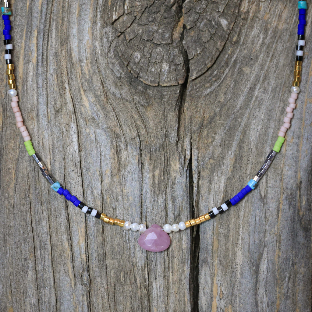 Seed Bead Necklace with Pink Ruby