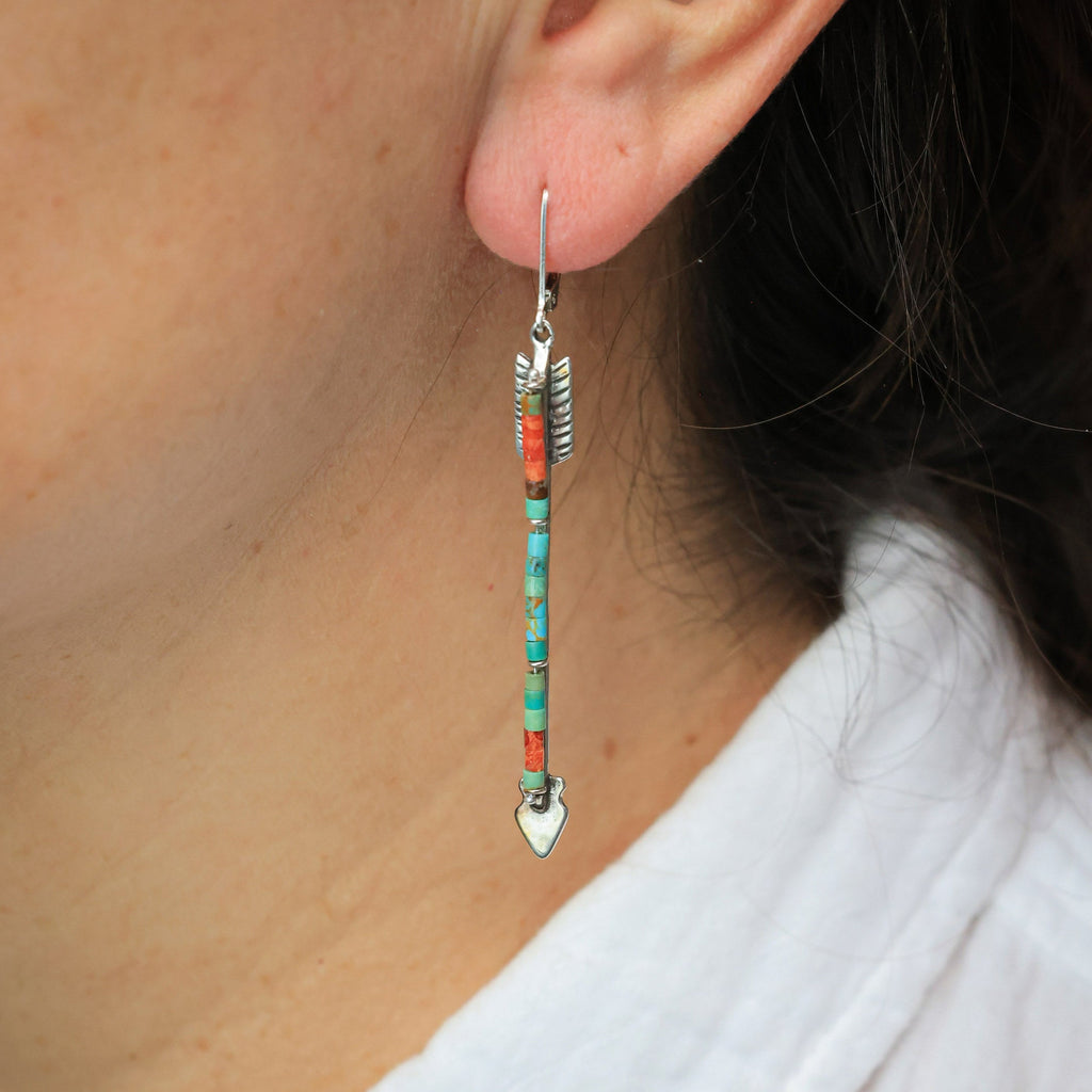 Twin Arrows Earrings with Elisa Turquoise and Apple Coral
