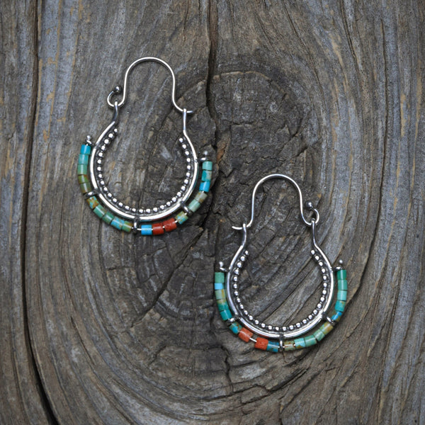 Arco Earrings with Elisa Turquoise & Apple Coral