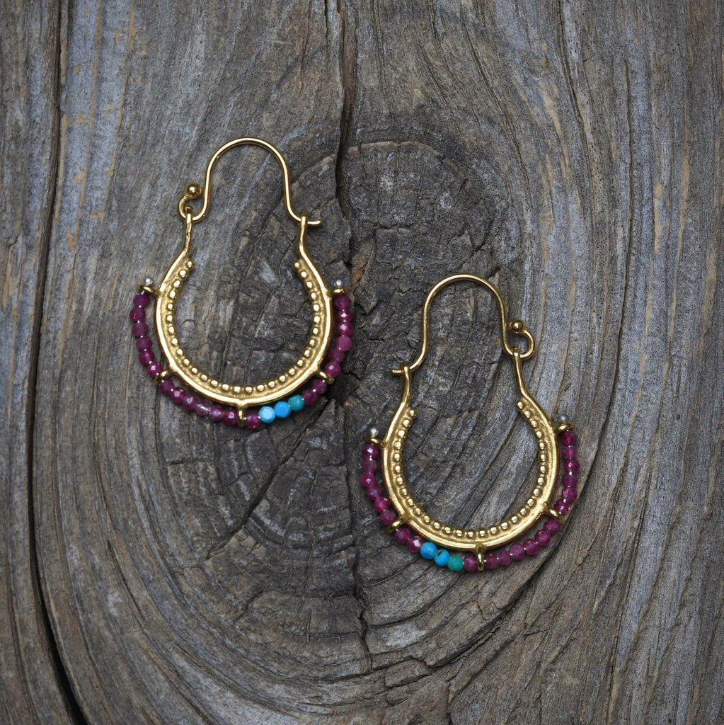 Arco Earrings with Ruby, Turquoise, and 24k vermeil