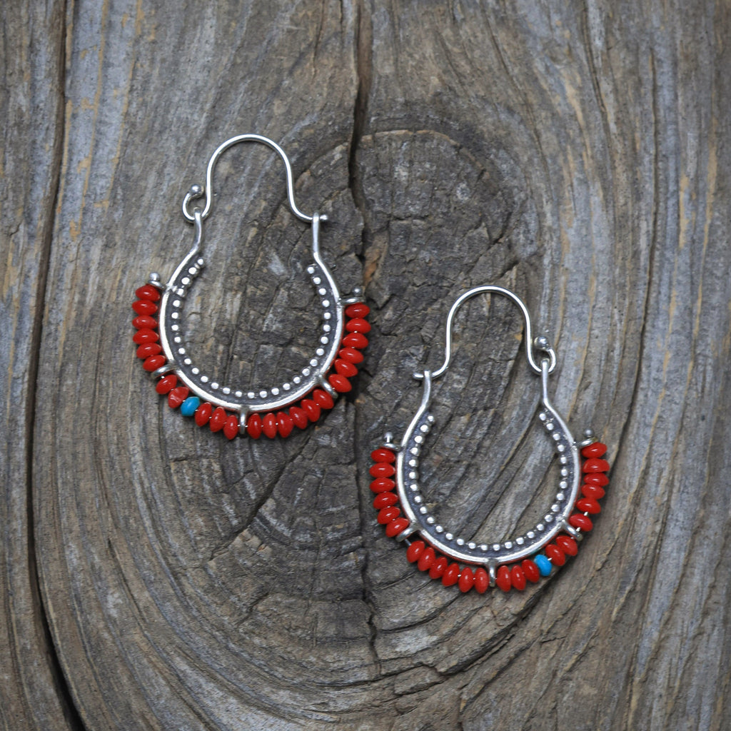 Arco Earrings with Sea Bamboo Coral and Turquoise