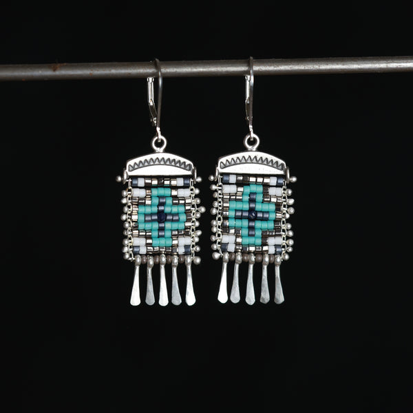 Short Cruces Earrings in Blue and Silver