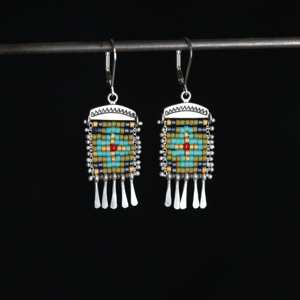 Short Cruces Earrings in Blue and Green