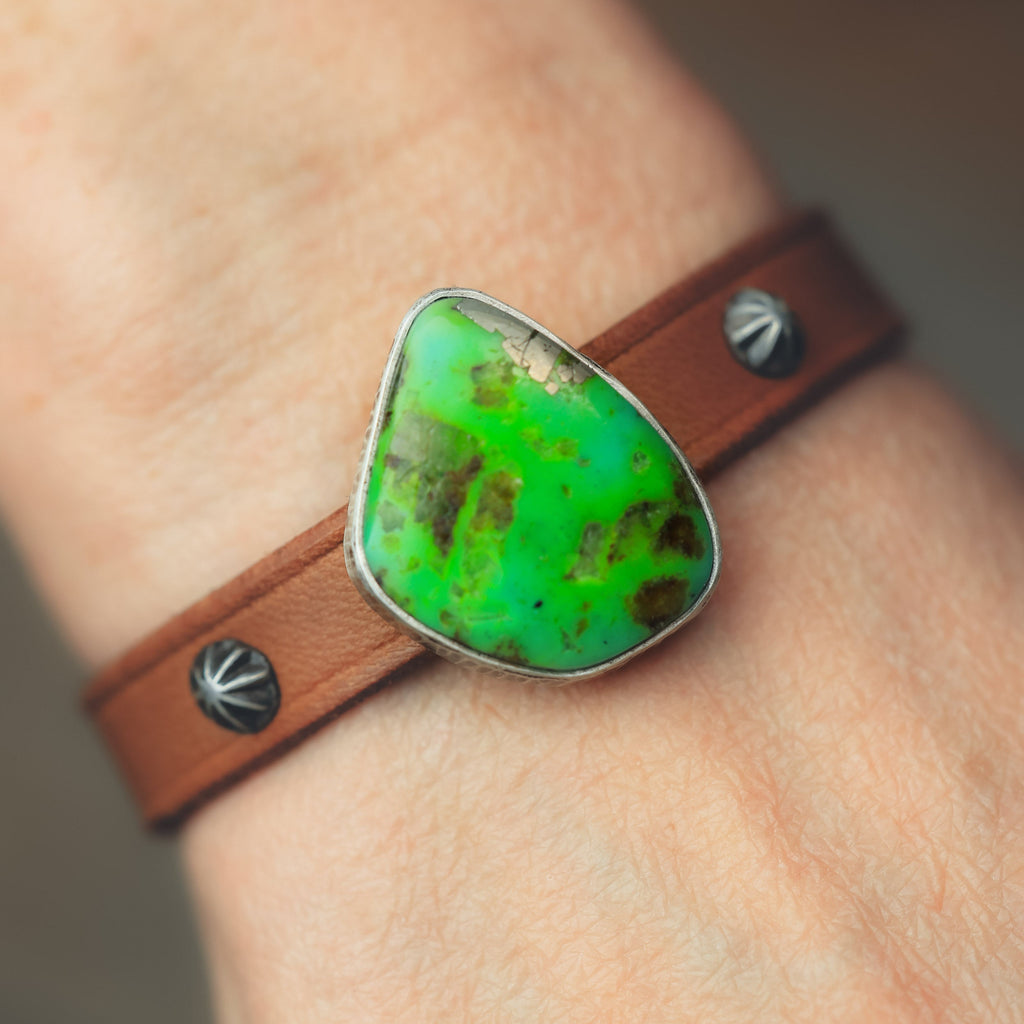 Horse Tack Bracelet with Green Sonoran Gold Turquoise