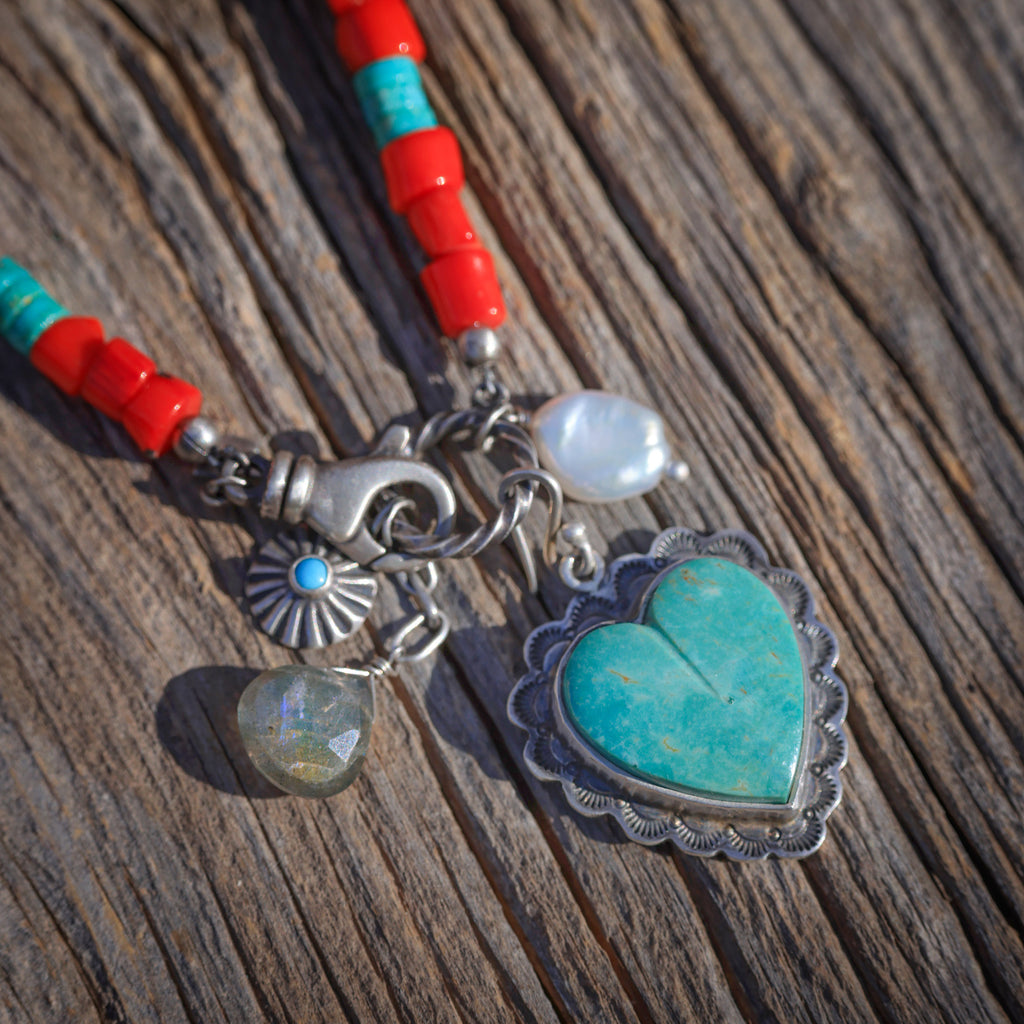 Treasure of the Sea and Sky Charm Necklace with Kingman Heart