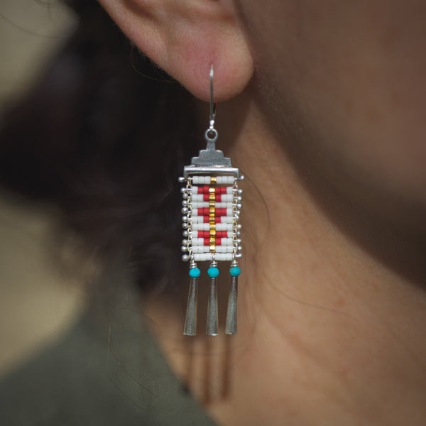 Red Mini Sacred Peak Earrings with Turquoise