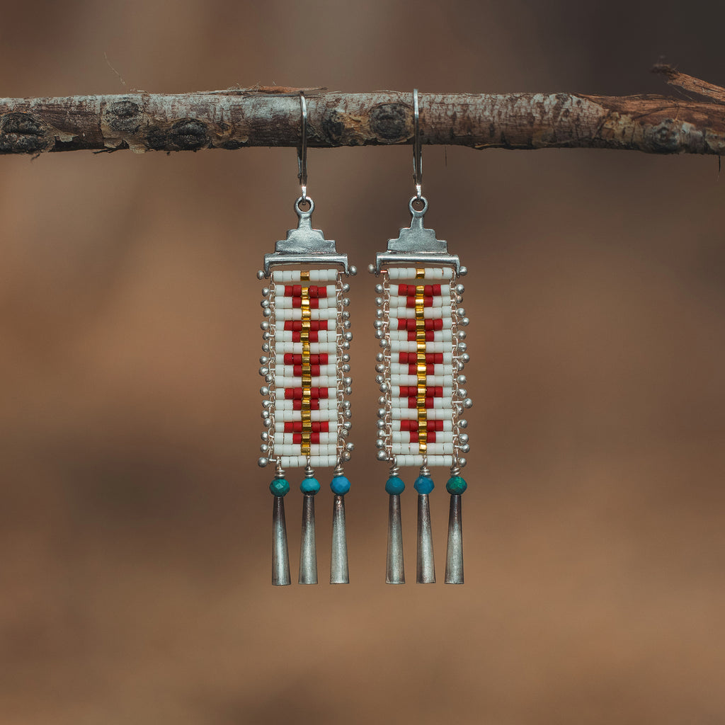 Long Red Mini Sacred Peak Earrings with Turquoise