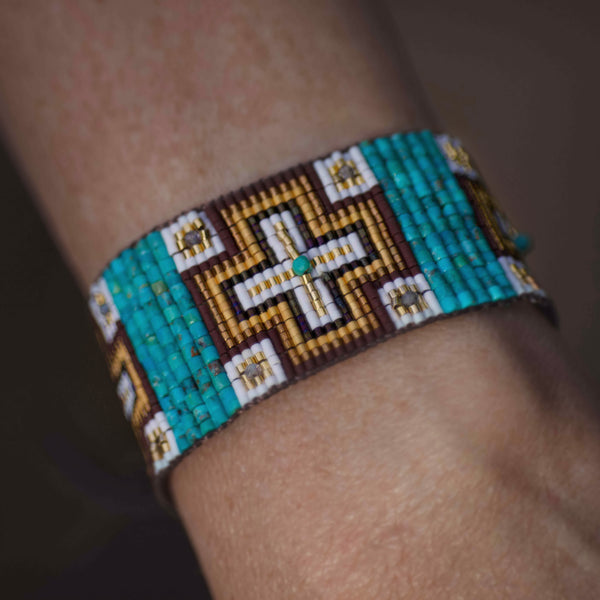 Tres Cruces Bracelet in Fall Colors with Turquoise
