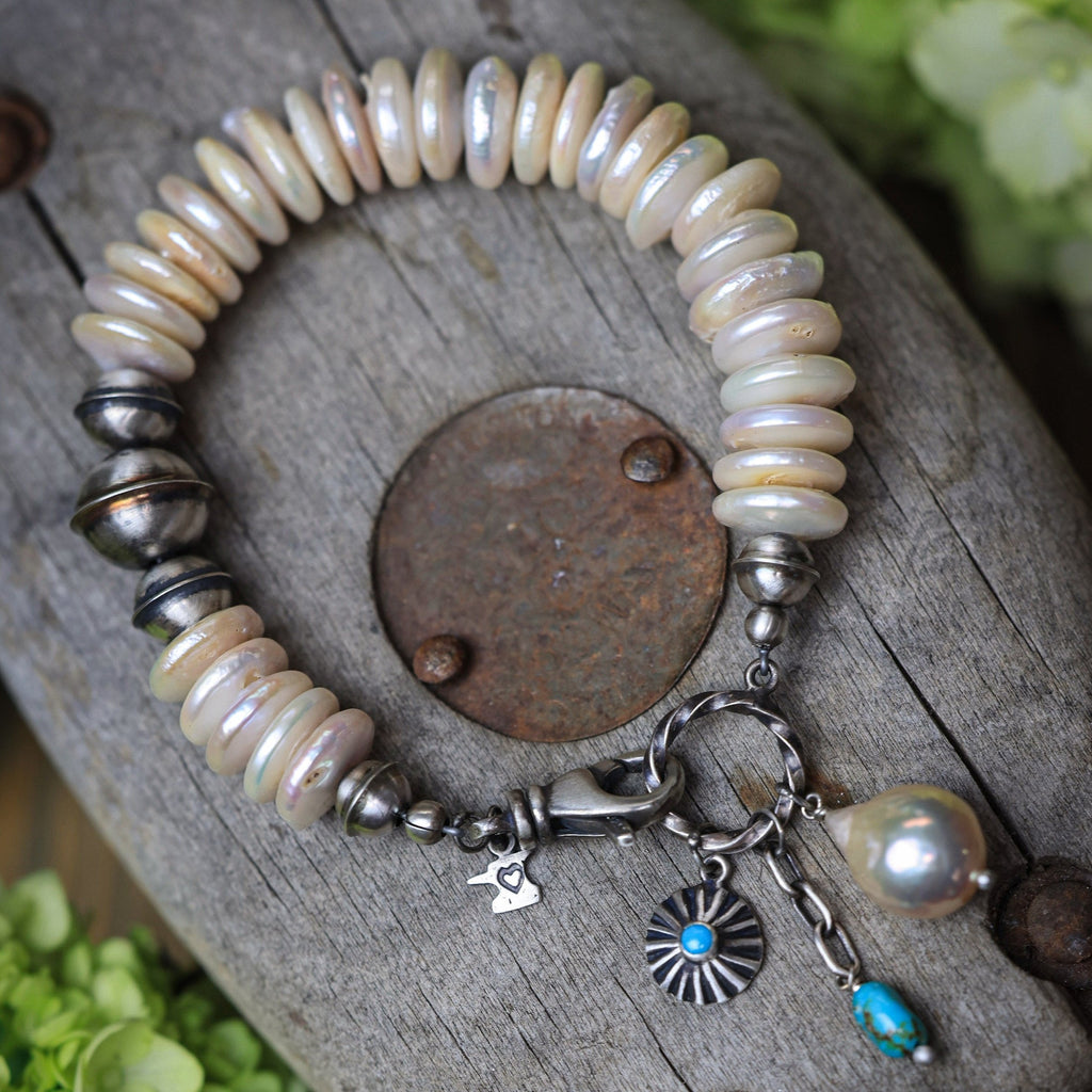 Treasure of the Sea and Sky Bracelet in Pearl with Seam Beads