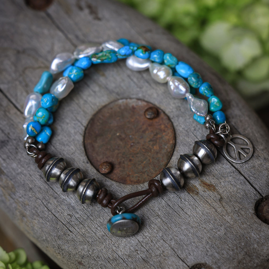 Mixed Media Turquoise Peace Bracelet