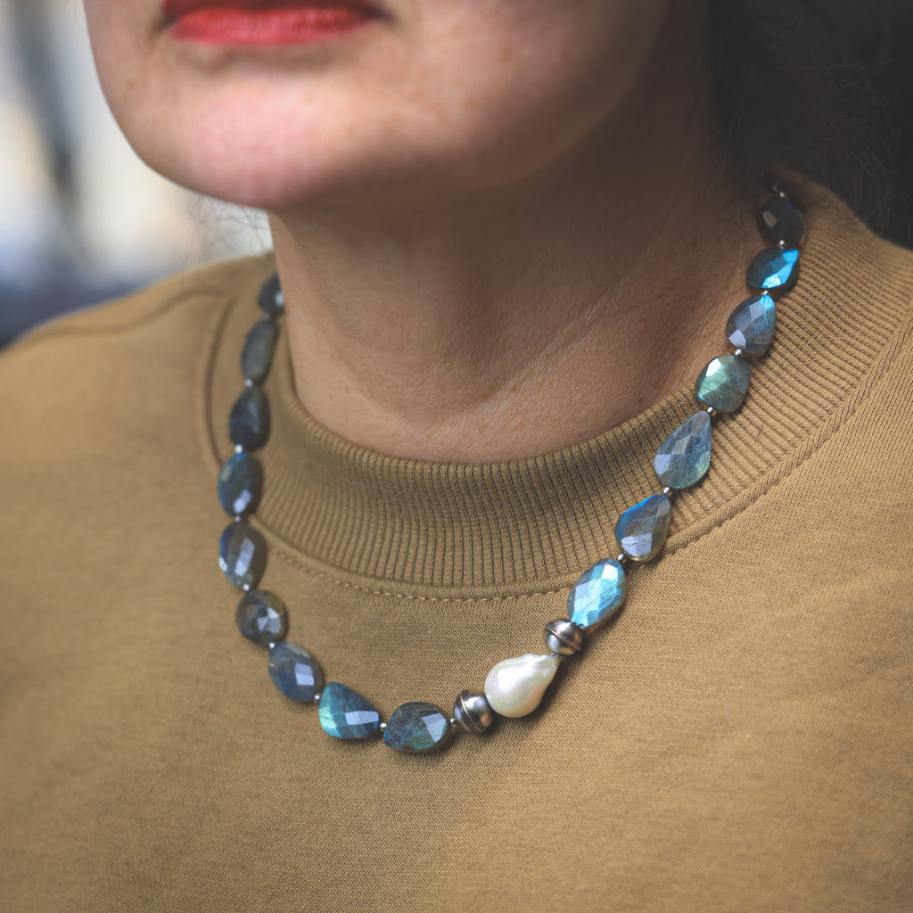 Treasure of the Sea and Sky Necklace with Labradorite and Pearl