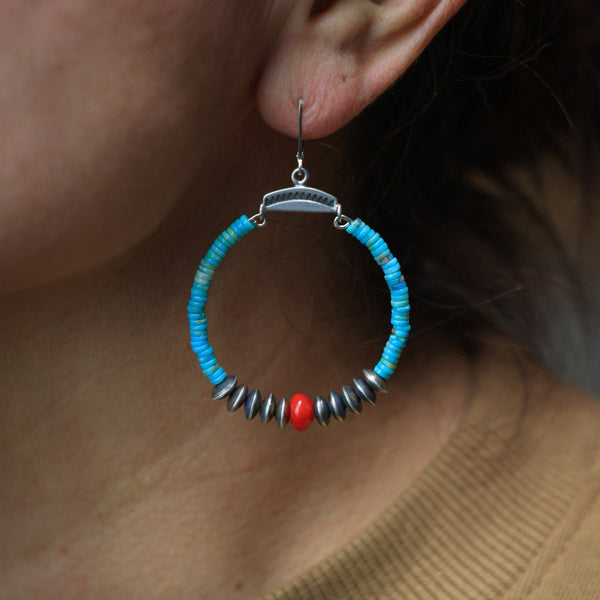 Hoops with Turquoise and Silver Saucer Beads