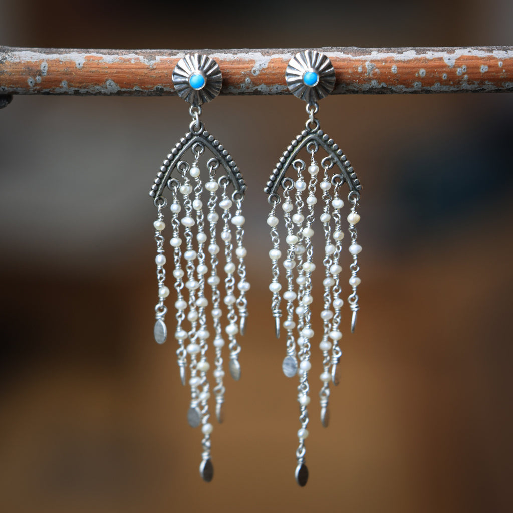 Small Pearl Waterfall Chandelier Post Earrings