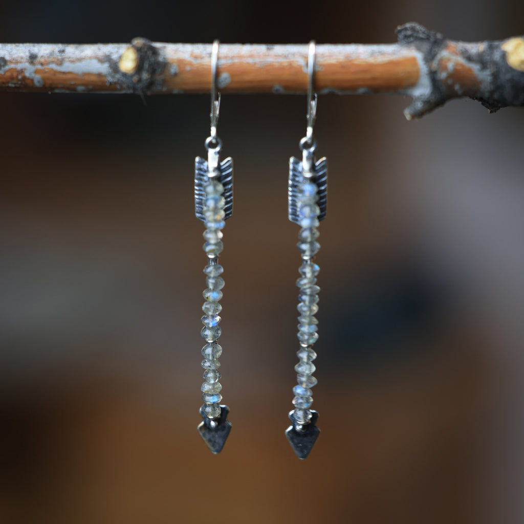 Twin Arrows Earrings with Labradorite