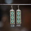 Long Cruces Earrings in Blue and Olive