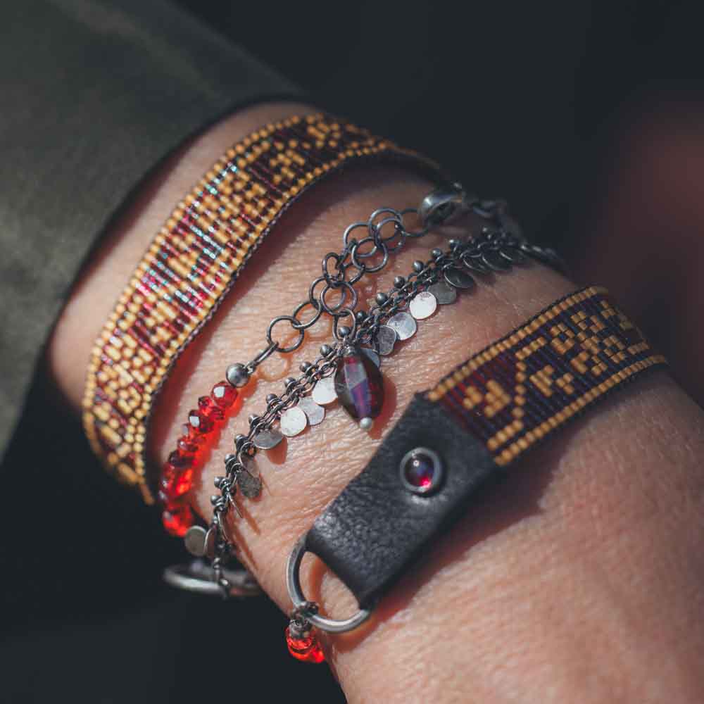 Autumn Garland Mixed Media Necklace/Bracelet Wrap with Garnet