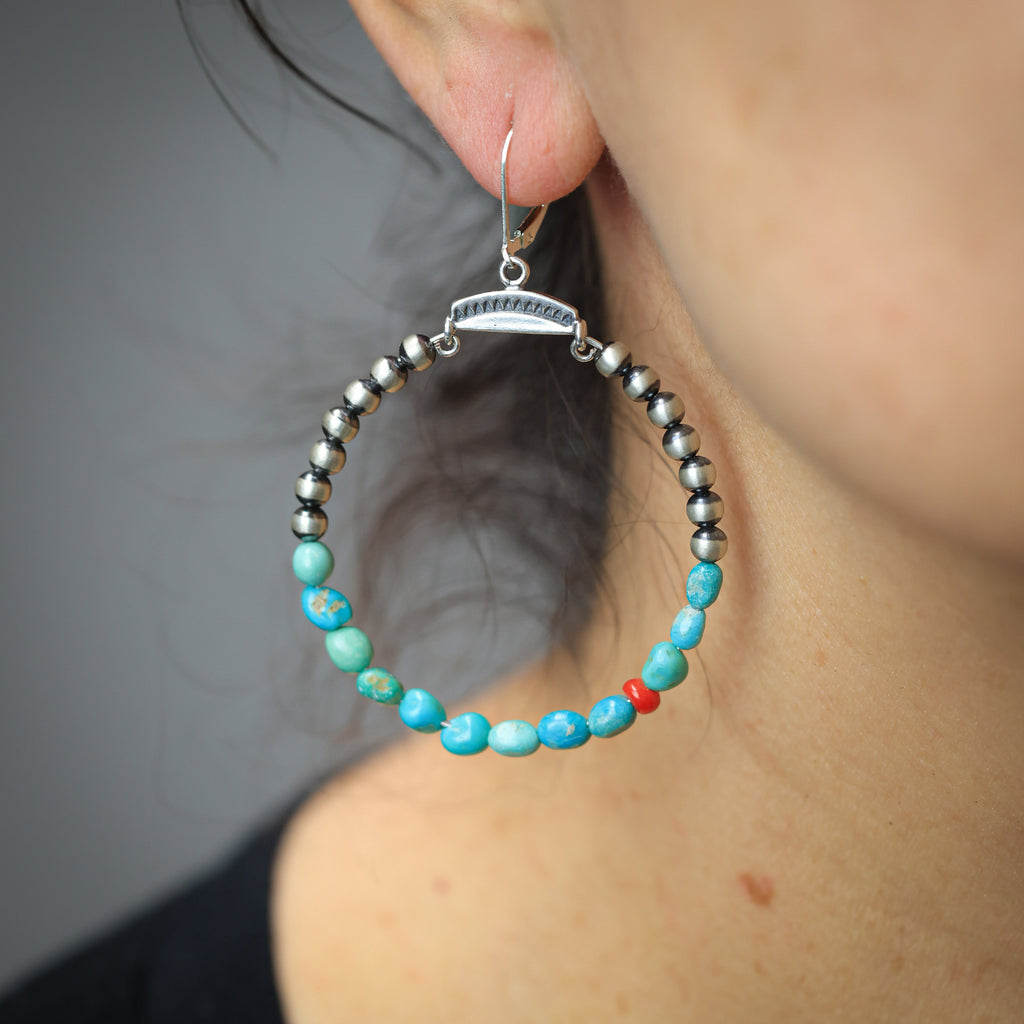 Hoops with Turquoise and Sea Bamboo Beads