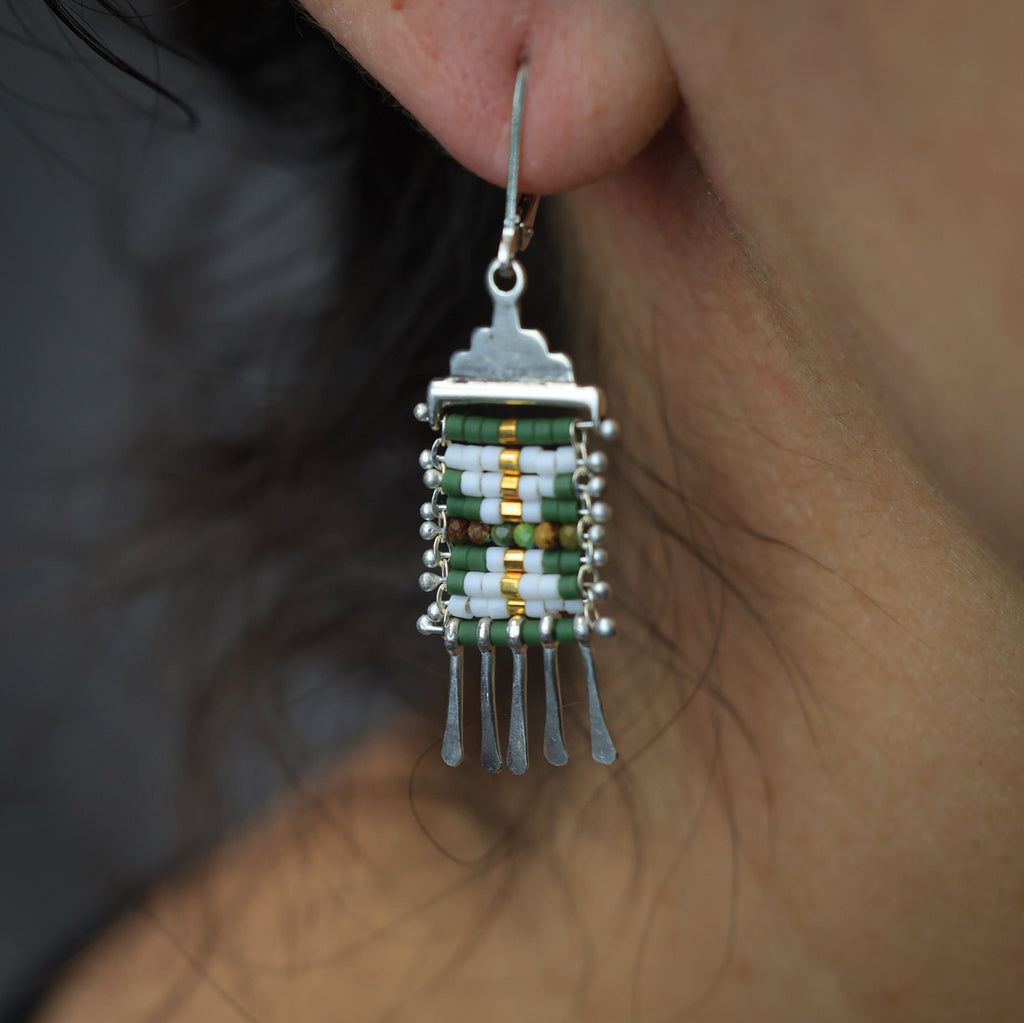 Mini Sacred Valley Earrings in Green with Turquoise