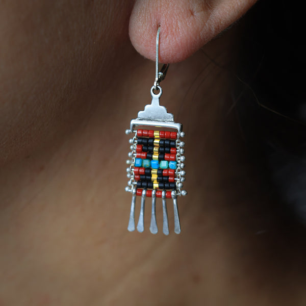 Mini Sacred Valley Earrings in Red with Turquoise