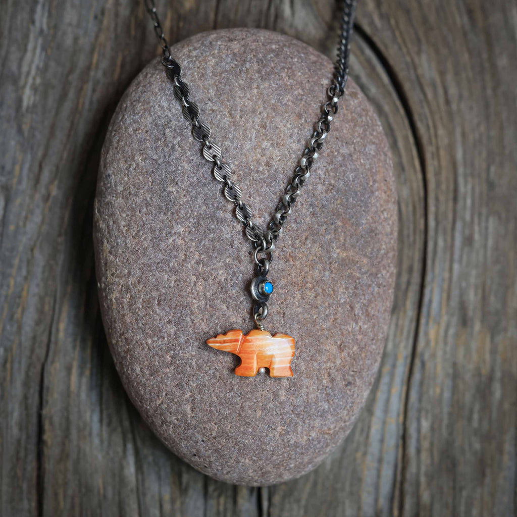 Mixed Chain Spiny Oyster Bear Necklace