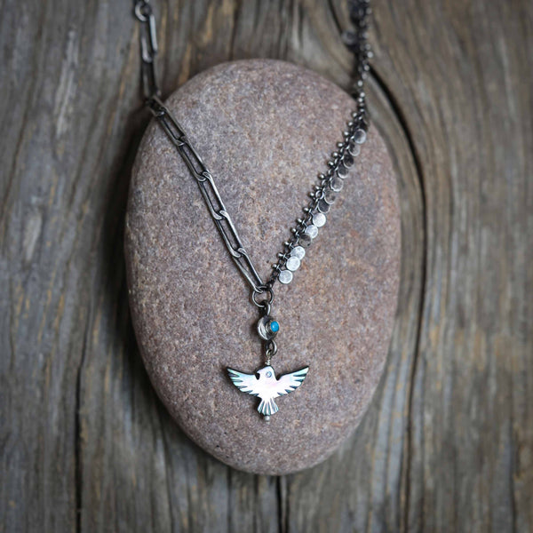 Mixed Chain Grey Mother of Pearl Bird Necklace