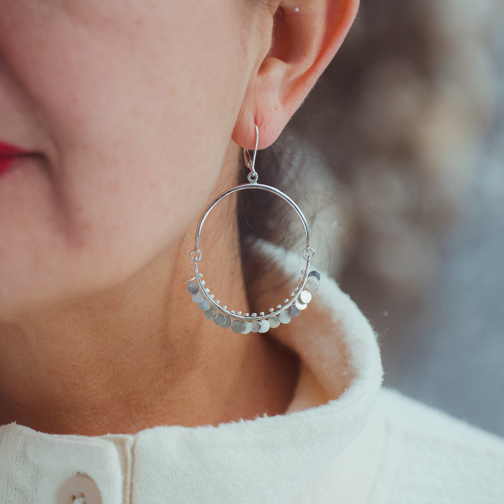 Silver Stream Paillette Hoops