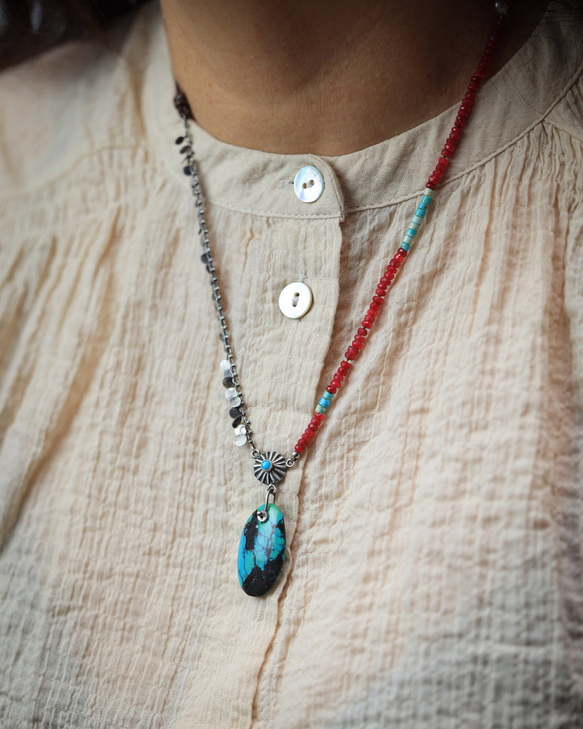 Mixed Media Necklace with Ruby & Turquoise