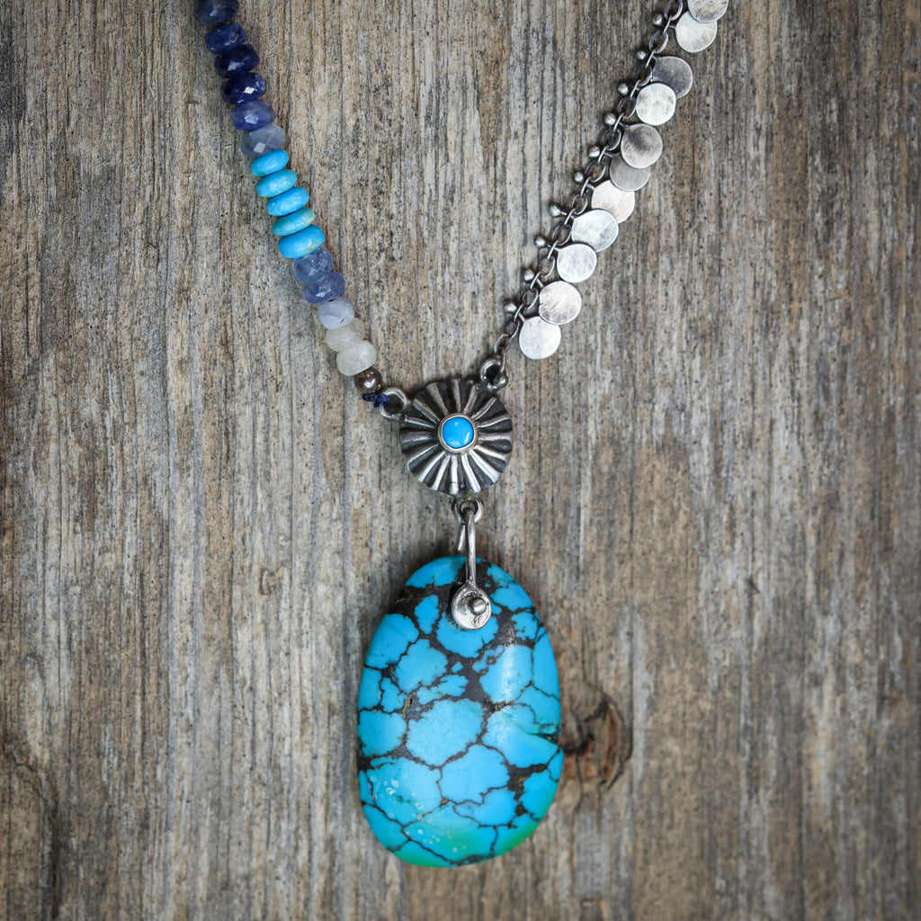 Mixed Media Necklace with Sapphire & Turquoise