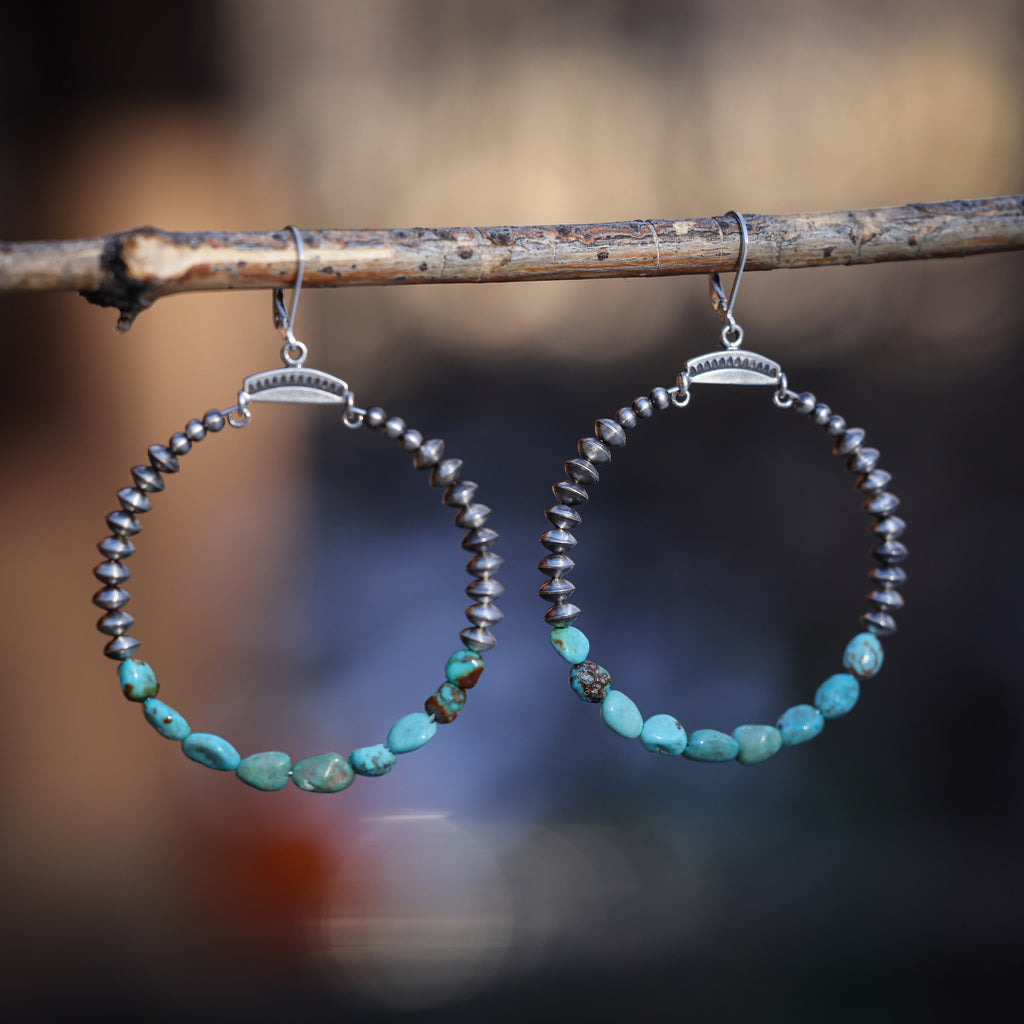 Silver Hoops with Sleeping Beauty Turquoise