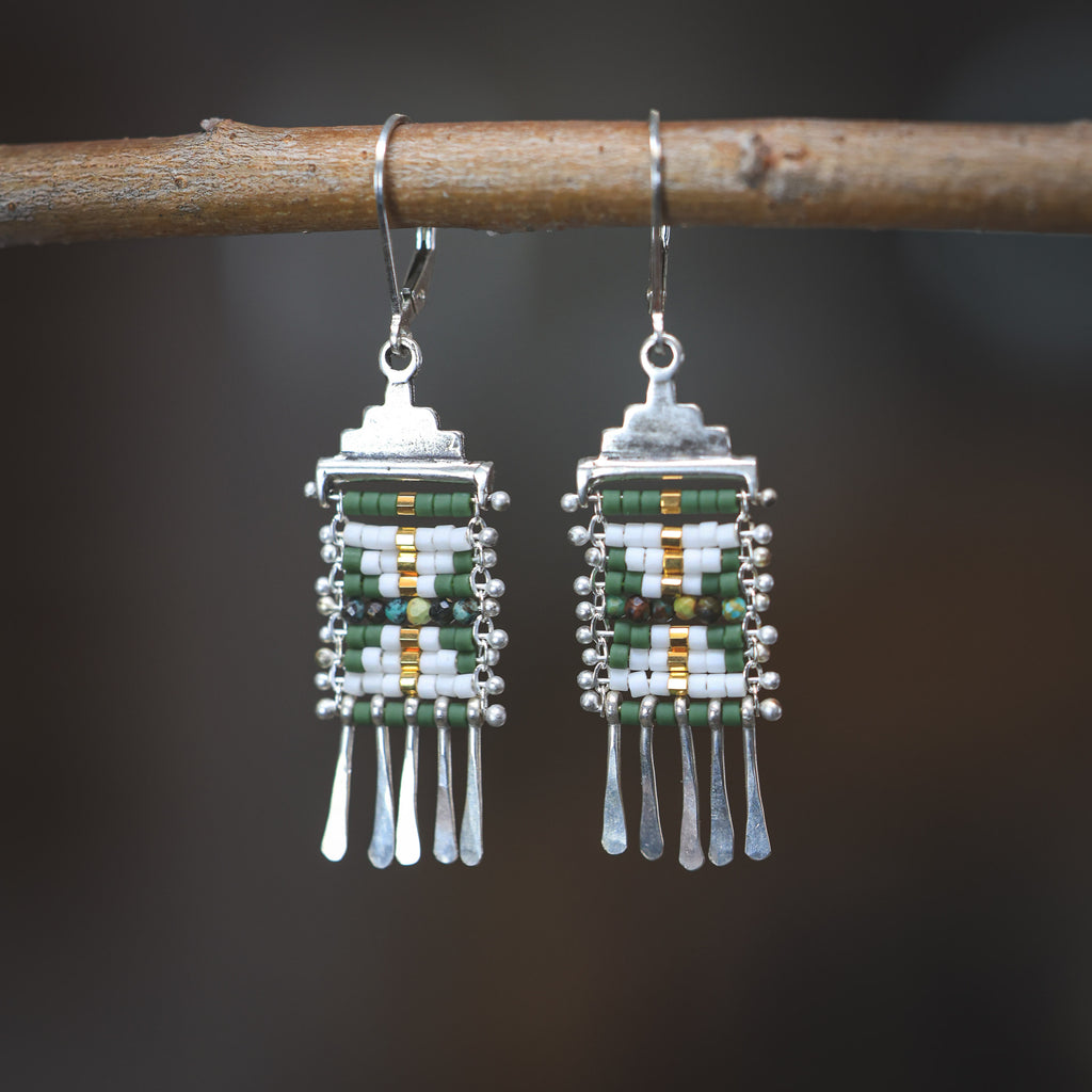 Mini Sacred Valley Earrings in Green with Turquoise