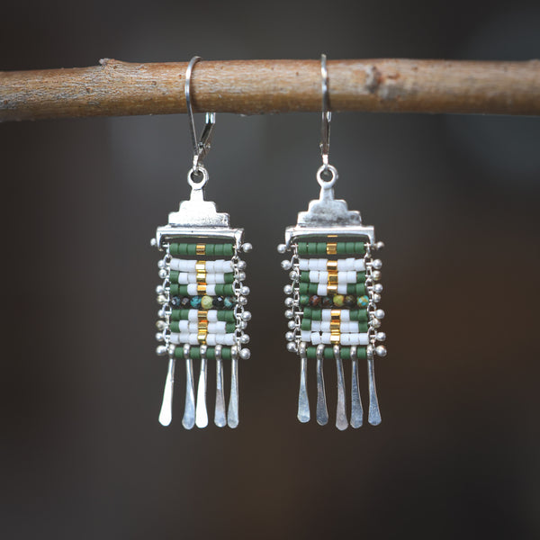 Mini Sacred Valley Earrings in Green with Turquoise